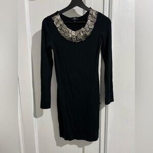 Aqua Elegant Black Dress with Geometric Neckline